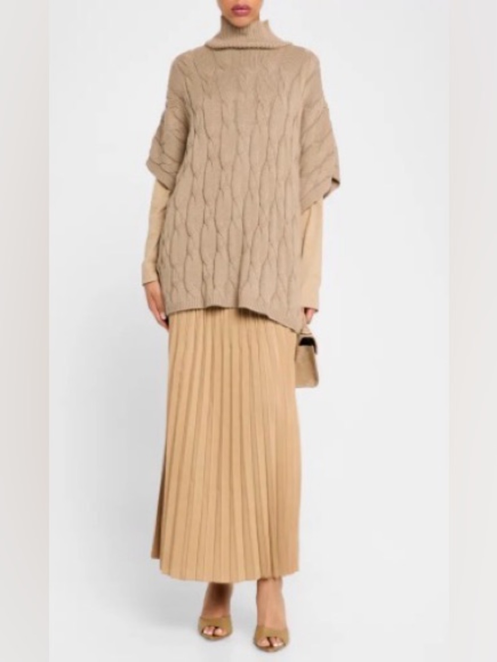 Eileen Fisher wool and silk tan pleated midi skirt size small NWT
